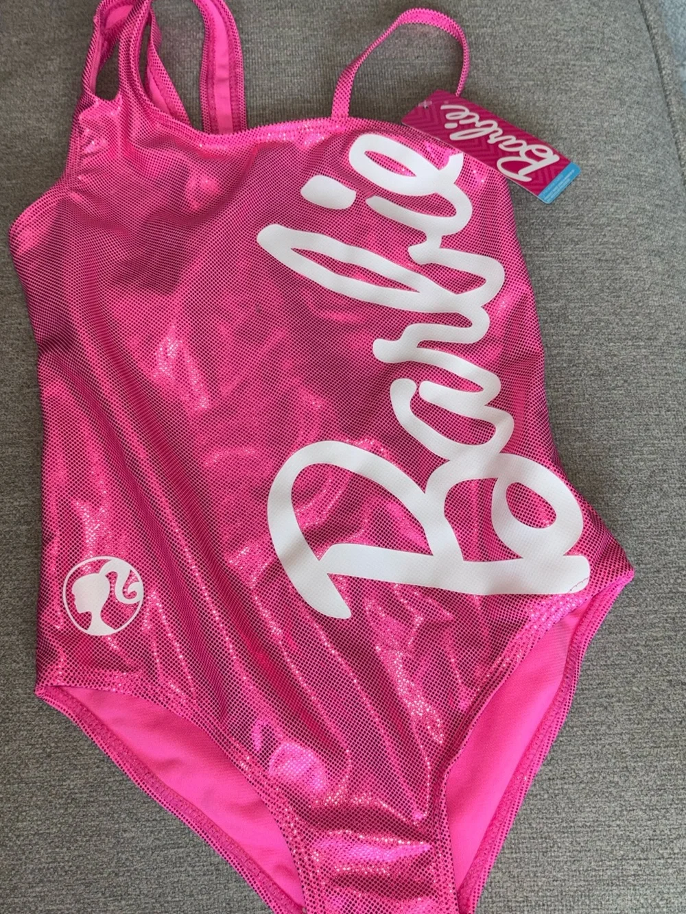 Barbie Pink Metallic One-Piece Swimsuit with White Logo